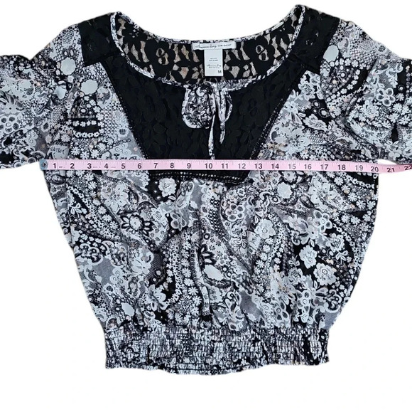American Rag M Black White Paisley Lace Chiffon Peasant Top Whimsigoth Boho - Picture 6 of 7